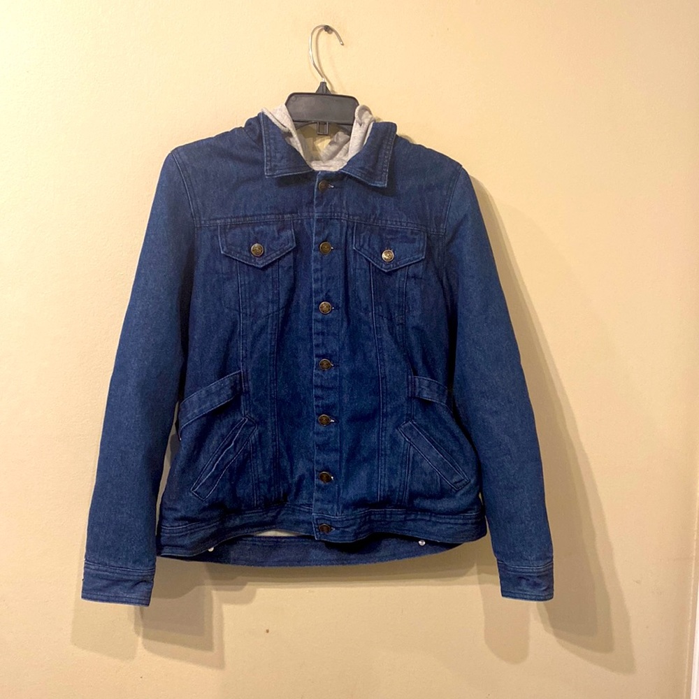 Rare Women's Vintage Stussy Dark Denim Button Up Hooded Jacket sz M